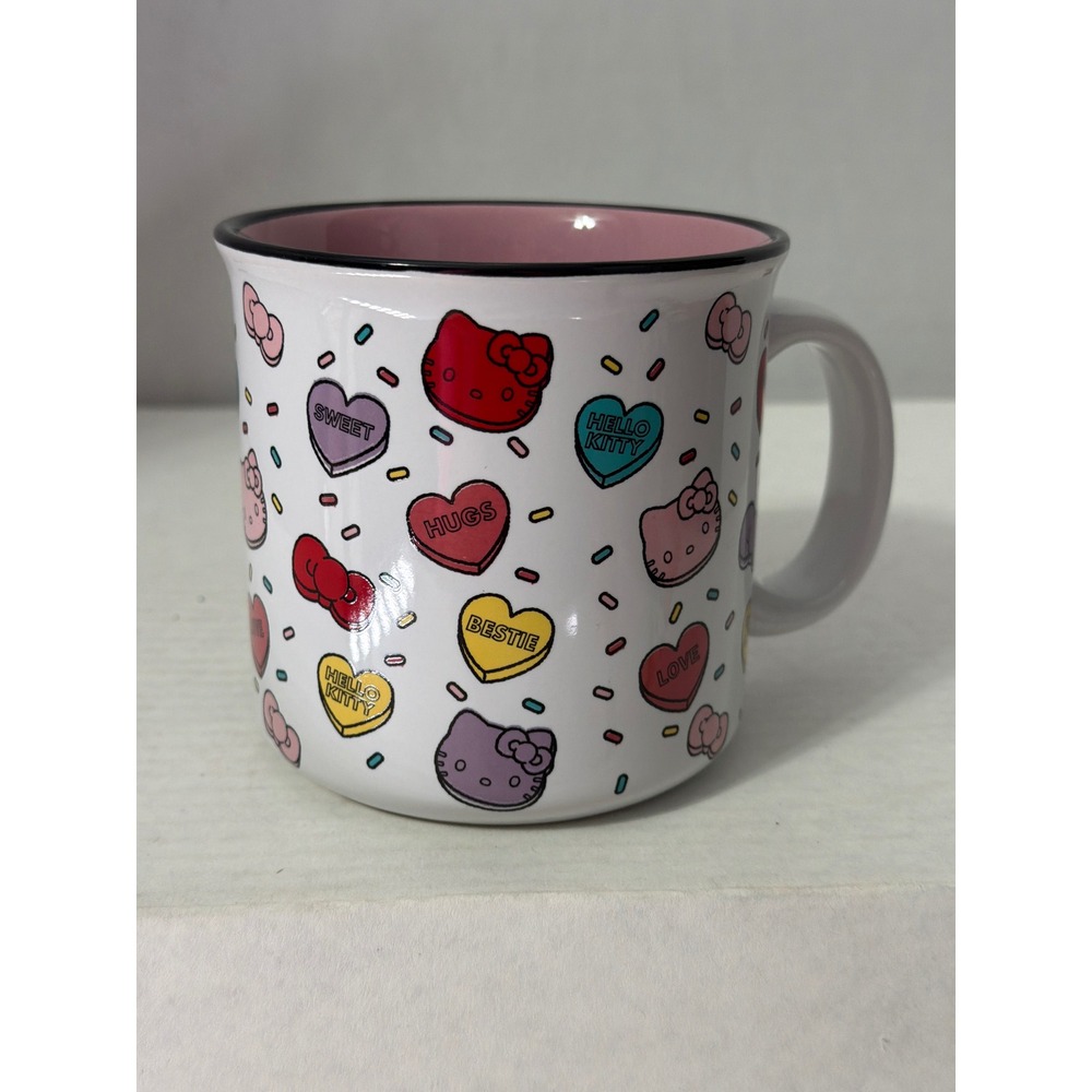 Hello Kitty Sanrio Conversation Hearts Ceramic Mug 20oz Silver Buffalo SIL-34783